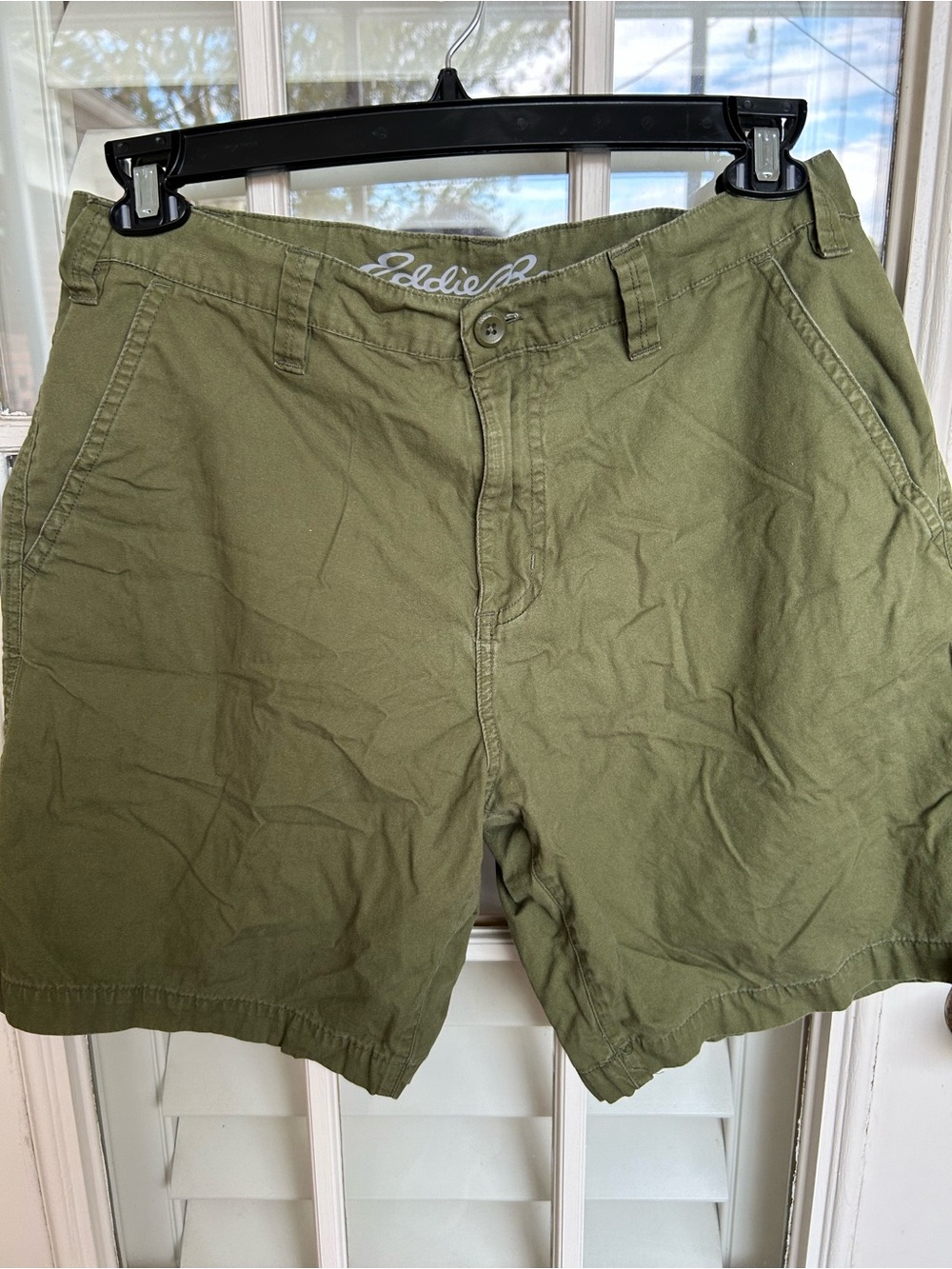 Eddie Bauer Men's Olive Green Flat Front Cotton Shorts